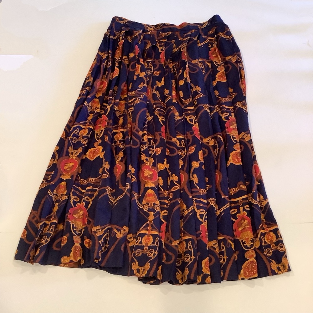 Vtg Tanner Collection Maxi Skirt Size 16 Navy Blue Gold Equestrian Horse Read